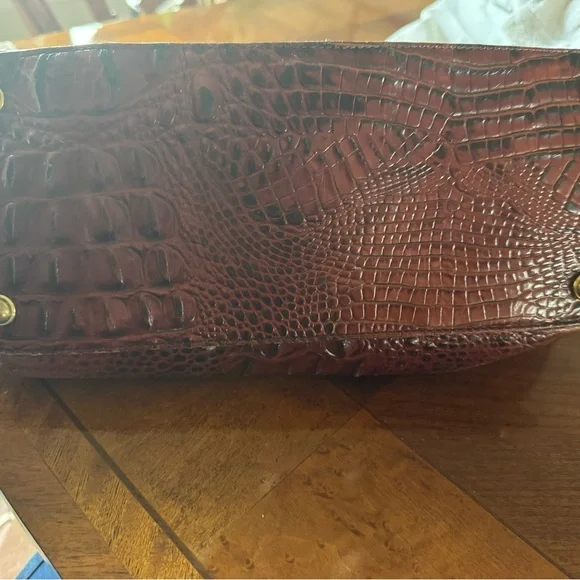 Brahmin Croc-Embossed Satchel - Deep Burgundy - Picture 6 of 9